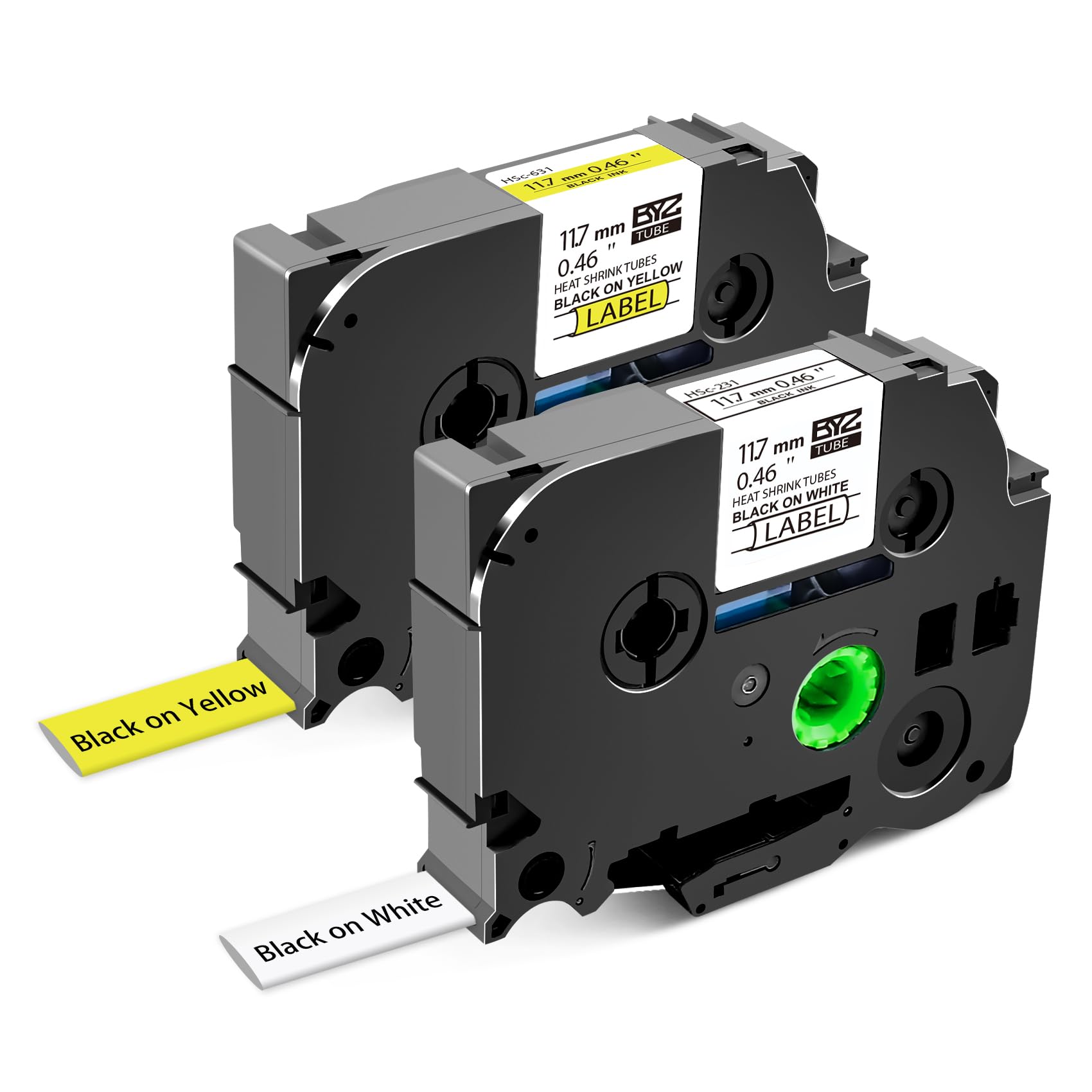 BOYEEZON 2Pack Compatible with Brother Heat Shrink Tube Label Tape HSe-231 HSe-631 Black on White/Yellow 11.7mm x 1.5m Work for PT-D210 PT-D400