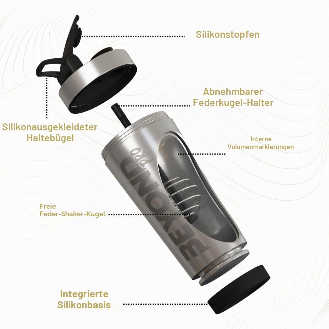 Pro Isolierter Protein-Shaker aus Metall, Edelstahl-Nahrungsergänzungsflasche, BPA-frei, für Fitnessstudio, 735 ml, gebürsteter Stahl