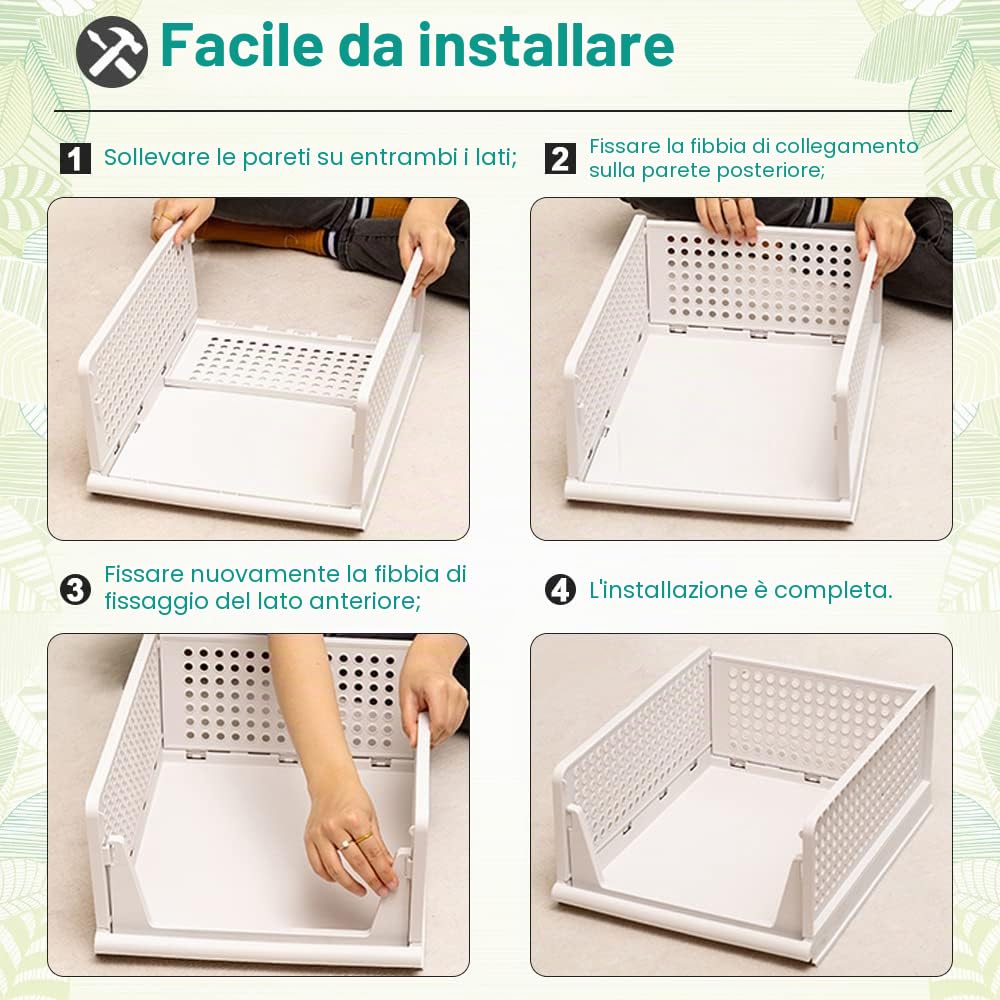 THATSRAD 3 Pezzi Scatole Pieghevoli per Guardaroba in Plastica Contenitori Impilabili per Armadio Organizzatori Impilabili per Guardaroba 43x33,5x14cm Adatti per Casa Camera da Letto Cucina, Bianco