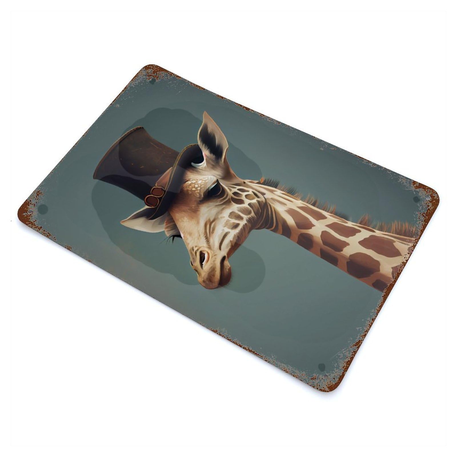 Garage Style Giraffe Hat Vintage Rust Metal Sign 11.8"x7.9", Rustic Home Decor for Bar And Workshop