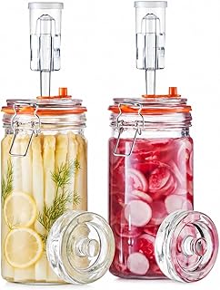 Fermentiergläser, je 1 L, eckige Glas-Fermentiergläser mit Glasgewicht für Sauerkraut, Kimchi, Pickles, Met, Cider & mehr, 2er Set