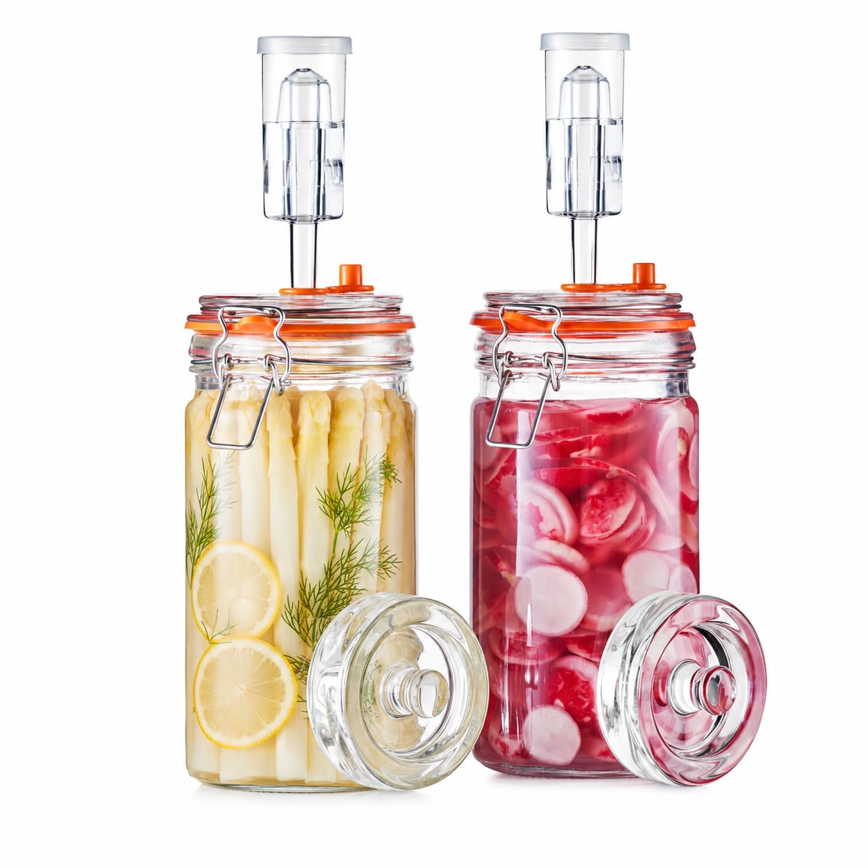 Fermentiergläser, je 1 L, eckige Glas-Fermentiergläser mit Glasgewicht für Sauerkraut, Kimchi, Pickles, Met, Cider & mehr, 2er Set