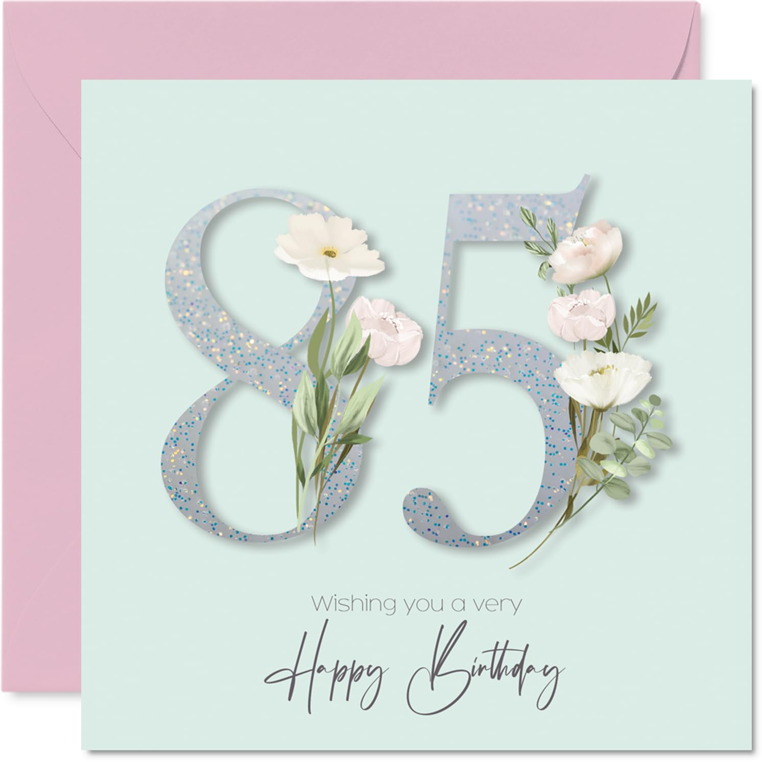 85th Birthday Cards for Women - Fancy Floral Flowers - Happy Birthday Card for 85 Year Old Woman Wife Nana Gran Nan, 145mm Bday Greeting Cards