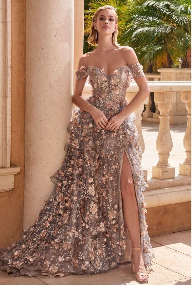 Generic LA Divine CC5299 FLORAL APPLIQUE BALL GOWN - Gold Mist2