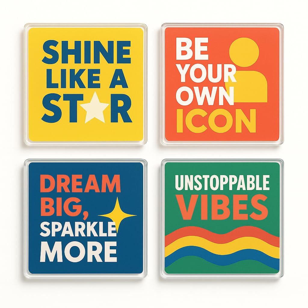 The Plum Penguin Vibe Mosaic Acrylic Coaster Pack Of 4 With Gen Z Design - Inspirational Teen Home Decor For Youthful Spirit Enthusiasts