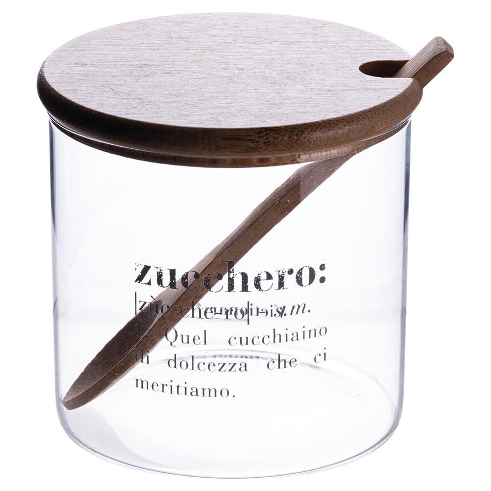 Villa d'Este Home Tivoli Victionary - Juego de jarra de leche y azucarero de cristal de 320 ml con tapa y cuchara de bambú transparente