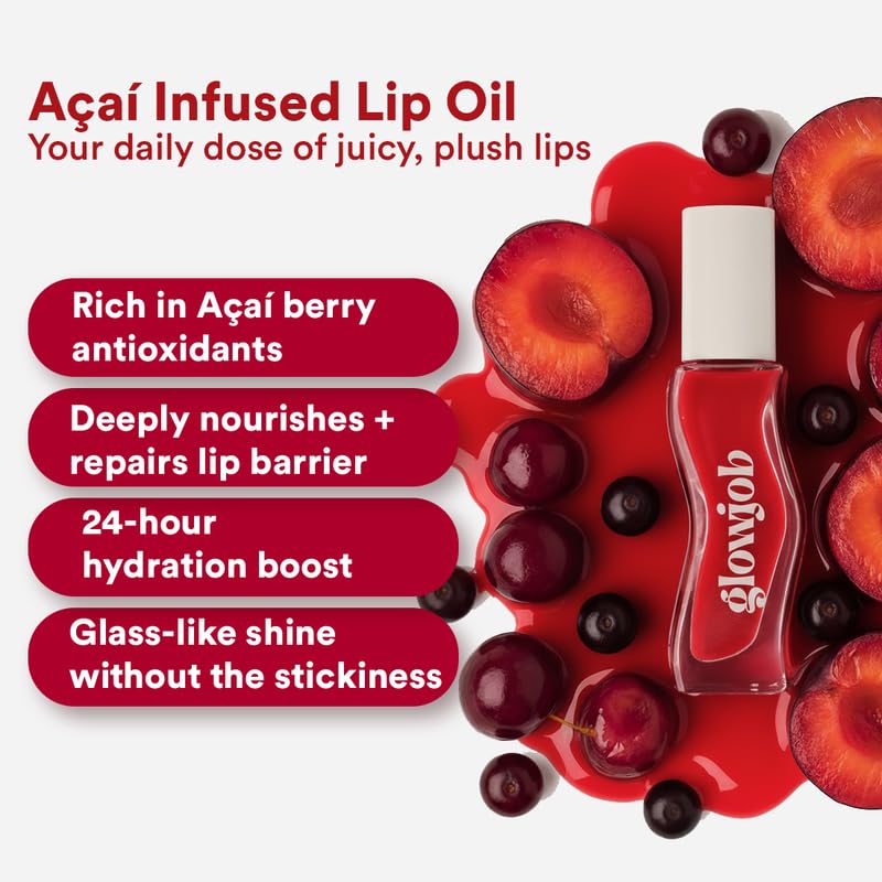 Image of Glowjob Soft Launch Red Lip Oil (8gm) - Hydrating Glossy Lip Oil with Sheer Red Tint, Lightweight Non-Sticky Shine, Nourishing Soft Stain Finish