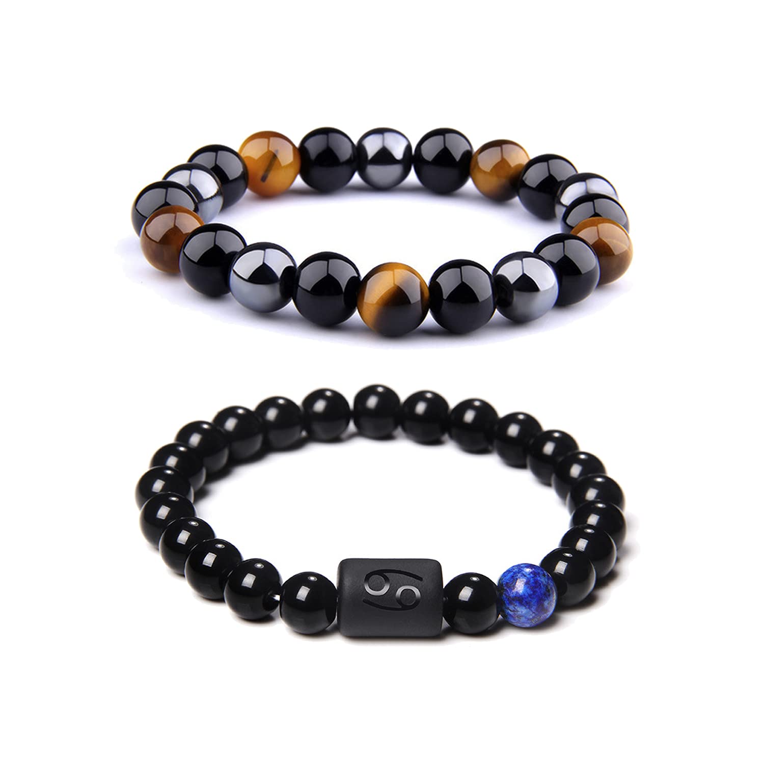CSIYANJRY99Zodiac Bracelets for Men Women,Zodiac Sign Gifts,12 Constellation Horoscope Bracelet 8mm Natural Obsidian Hematite Onyx Tiger Eye Beads Stretch Bracelet