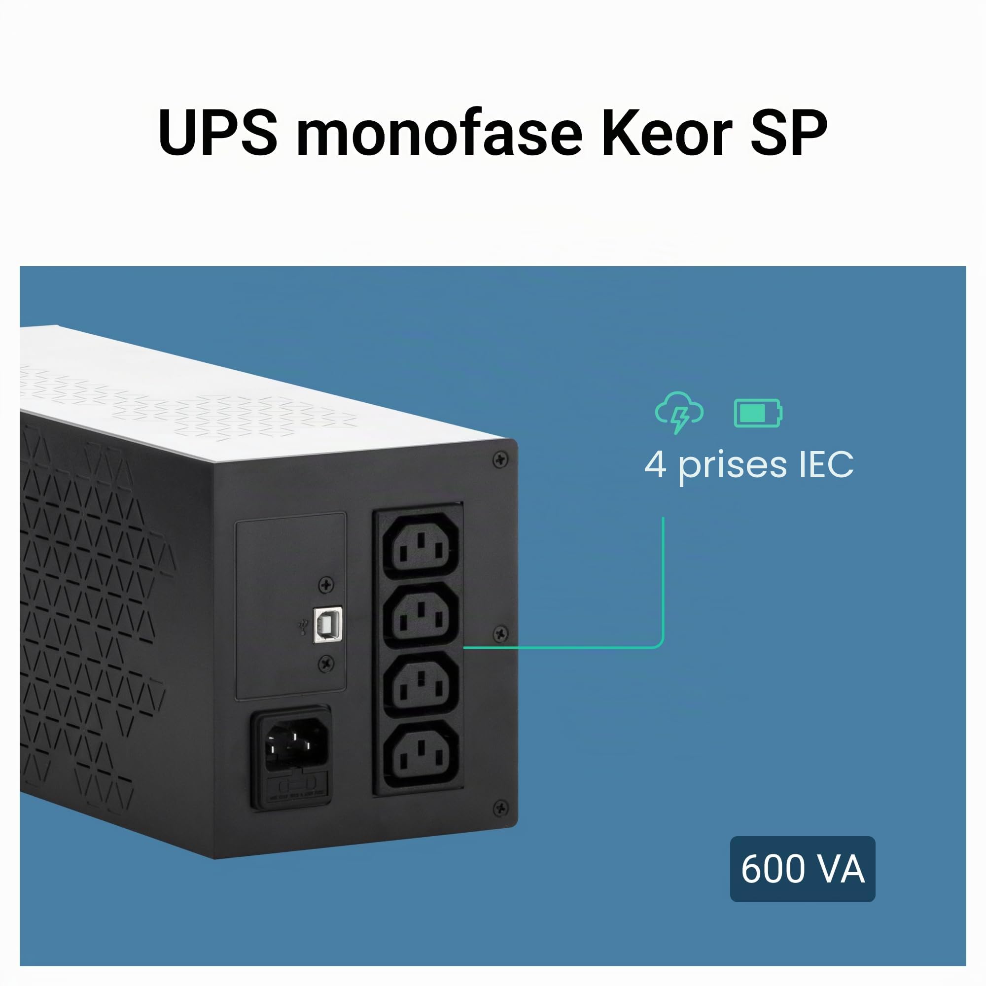 Legrand 310180 Onduleur Tour Keor Sp Line Interactive avec 4 Prises Iec, Autonomie 5 à 30 Minutes, 600VA, 360W