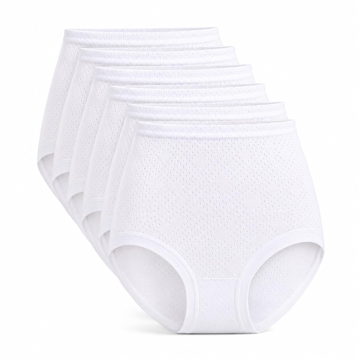 Mrao® Pack of 6 Ladies Airtex Eyelet Cuff Leg Pants Full Brief Knickers 100% Cotton (Large) White