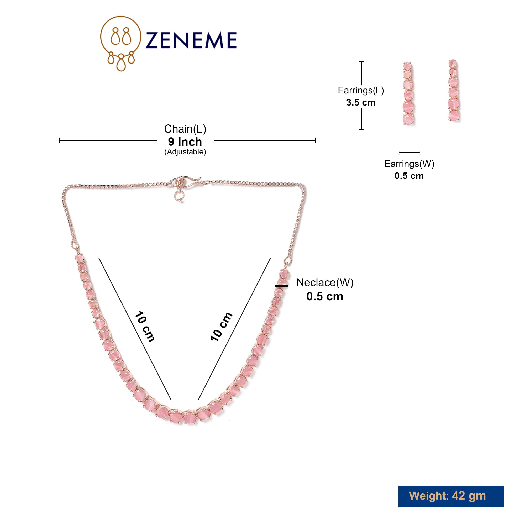 Classic Style AD American Diamond Rose Plated Circle Necklace Set