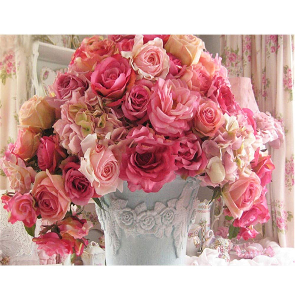Kit Diamant Peinture Complète Rose Rose 80x100cm | Broderie Strass Round Drill pour Adulte