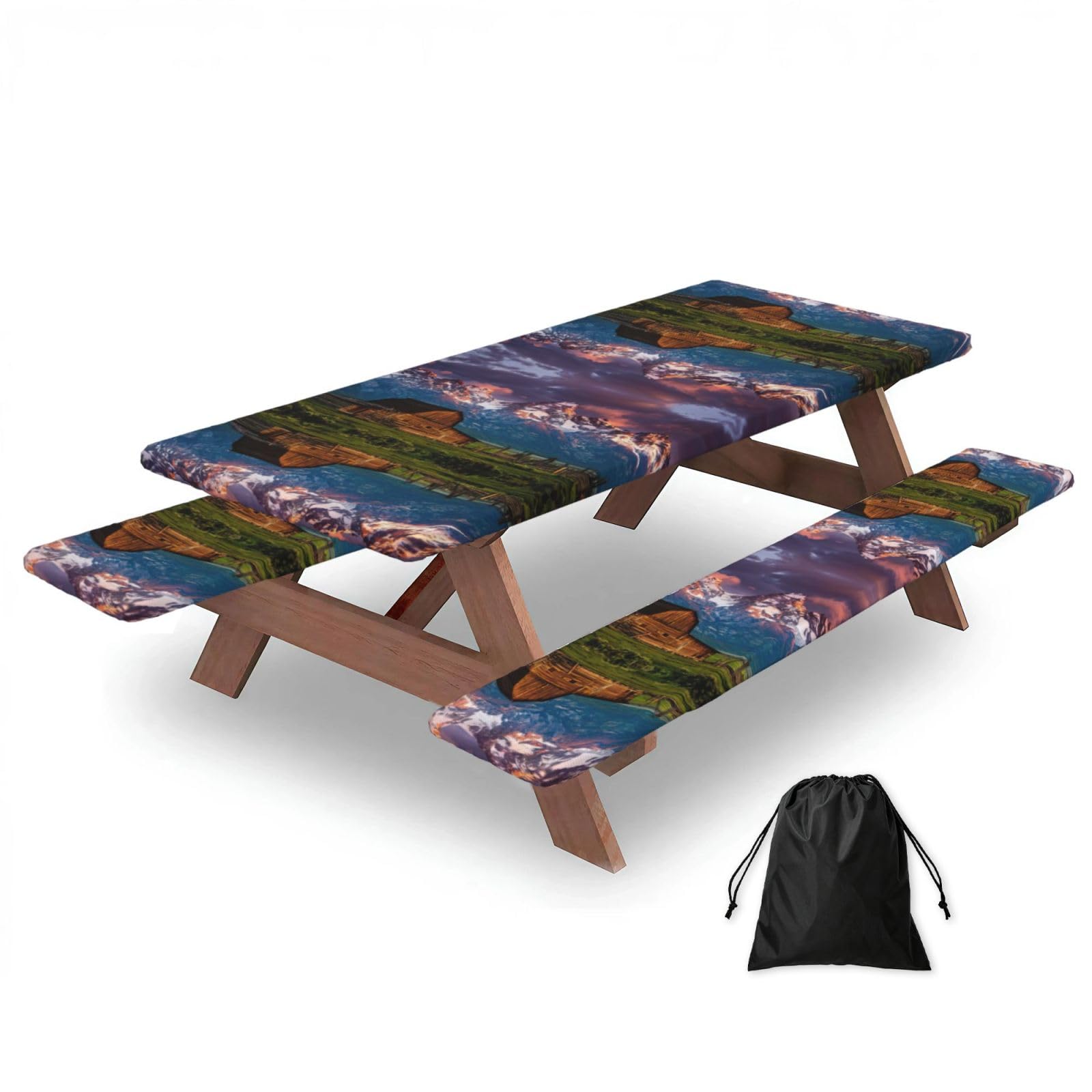 Zyjhyy Black National Park Print 3 Pack Wipeable Picnic Bench Cover And Table Cover Lightweight Table Cloth For Camping Outdoor