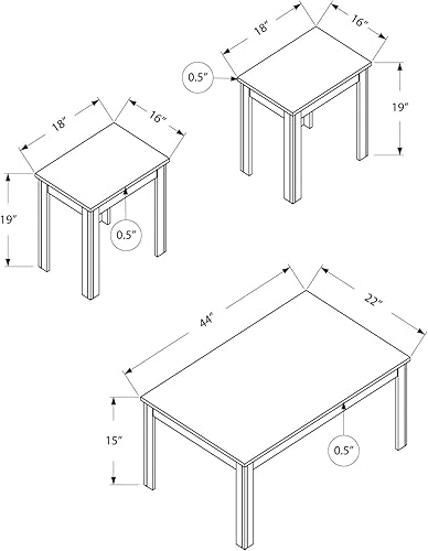 Miniatura 3 de Monarch Specialties I 7860P - Juego de mesa de 3 piezas, café, extremo, lateral, acento, sala de estar, laminado, gris, transición