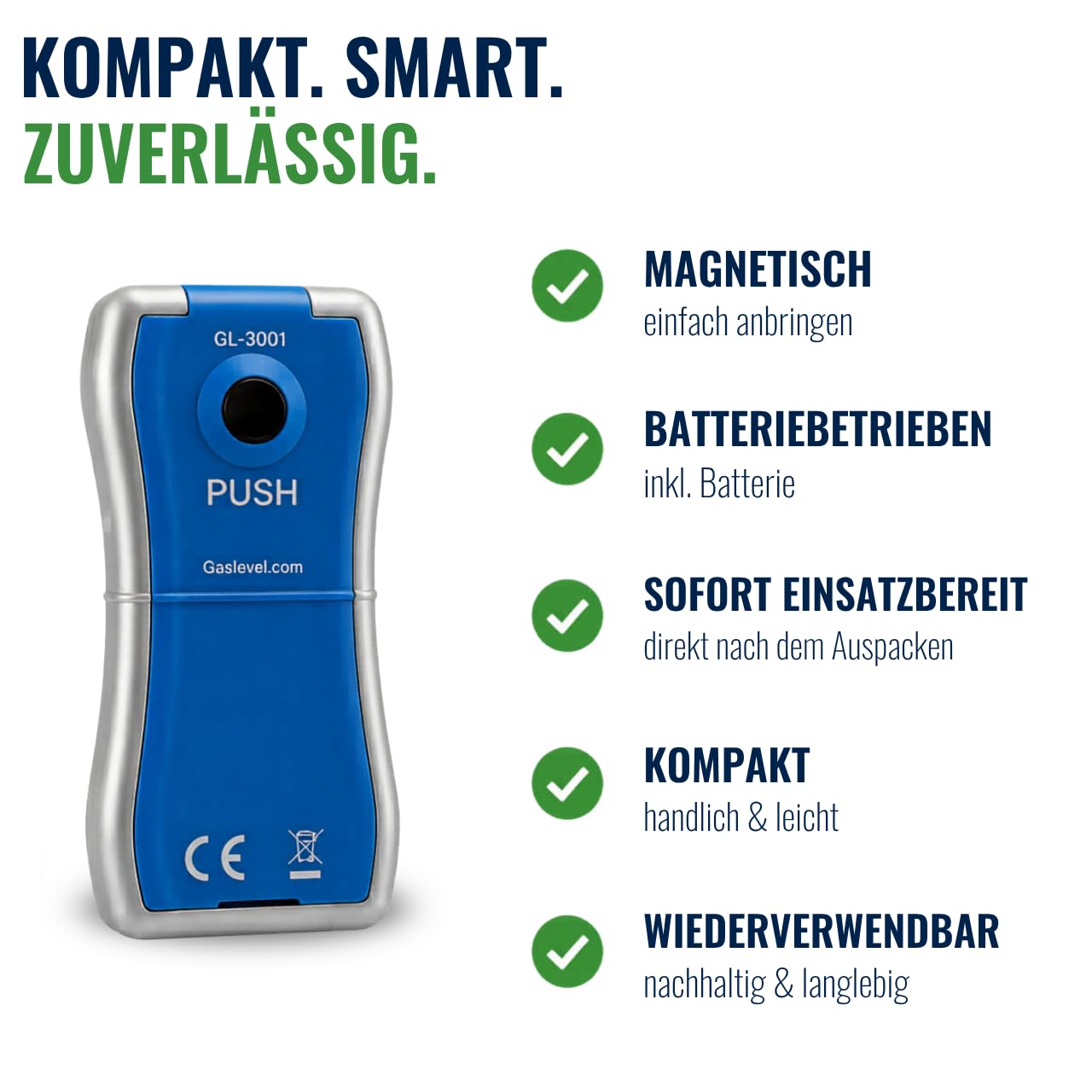 Gasflaschen Füllstandsanzeiger mit Ultraschallsensor & Gasreglerlöser | Für 2,5 kg - 33 kg Stahl - & Alugasflaschen, magnetisch, Gasflaschenschlüssel für 1/4"-Überwurfmuttern ideal für Camping