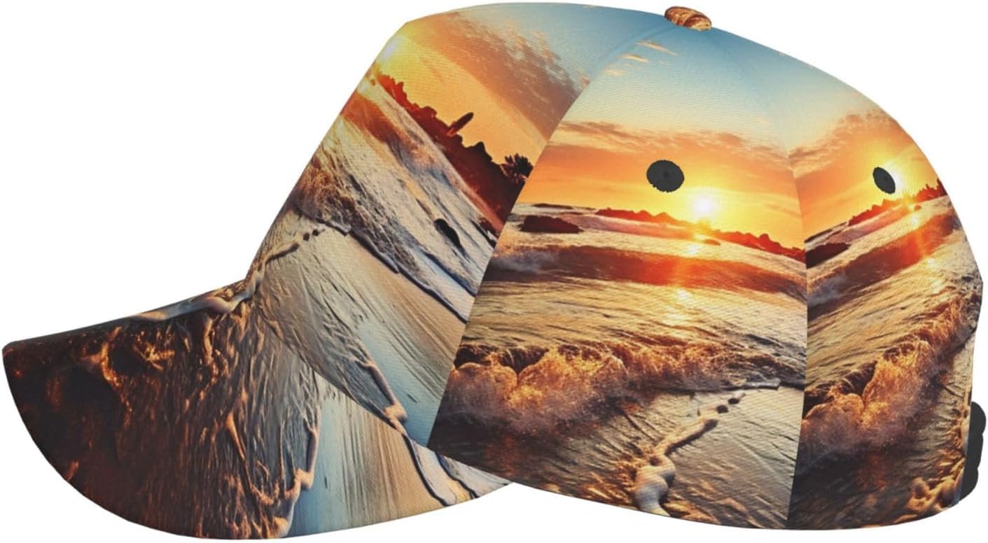 Sunset View on The Beach Shore Print Baseball Caps for Women Men Golf Dad Hat Adjustable Fashion Sports Caps Black