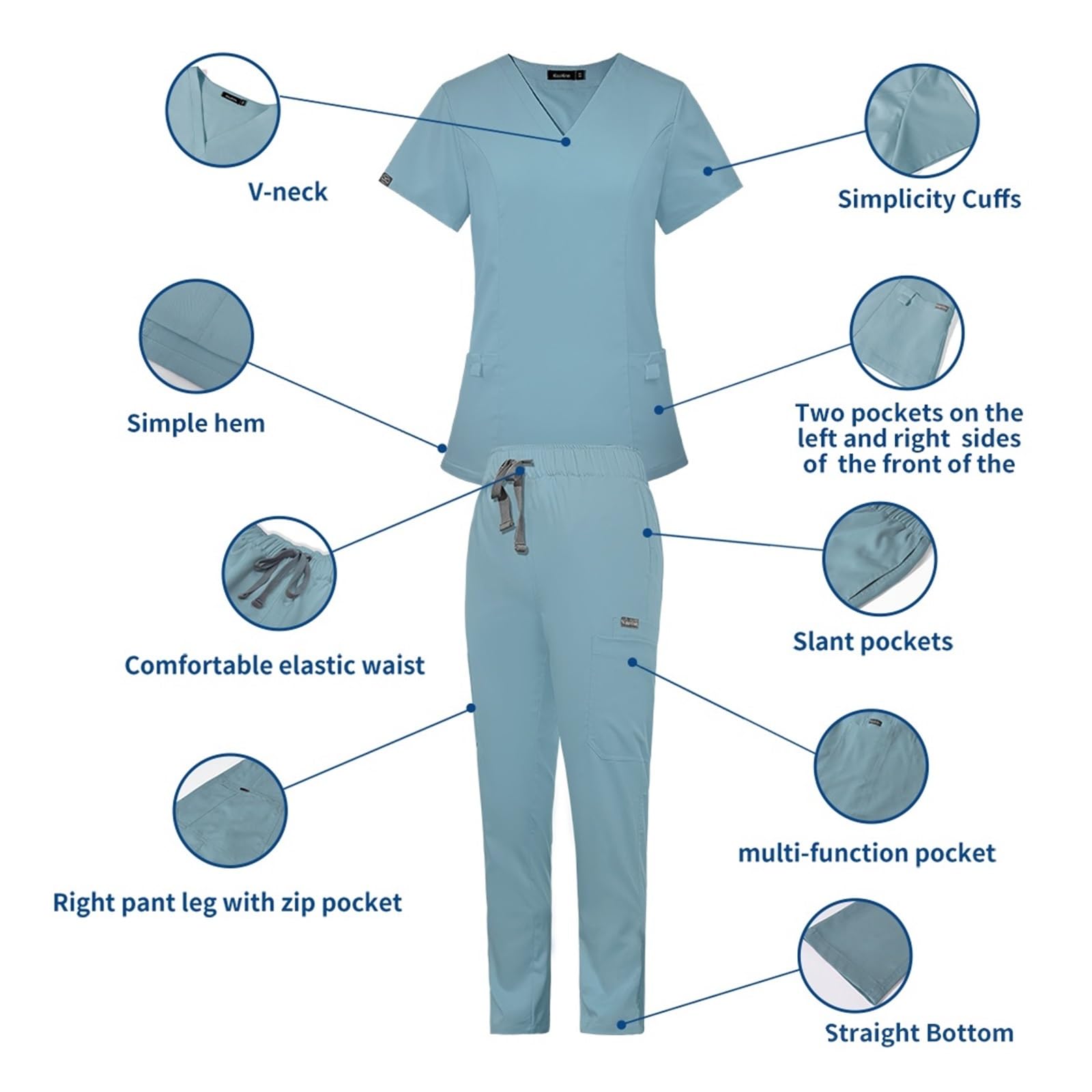 Krankenschwesteruniform Kurzarm-Krankenhaus-Arzt-Uniformen, Spa-Uniformen, Zahnklinik-Bekleidungsanzüge, Haustierpflege, Tierarzt, Krankenschwester-Zubehör(Deep Blue,S)