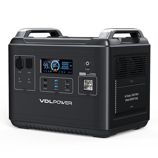 VDL HS2000 1997Wh Tragbare Powerstation mit 230V/2000W (Spitze 4000 W) Steckdose, UPS Solar Generator mit LiFePO4, Mobile Stromversorgung für Wohnwagen, Outdoors, Heimwerken und als Notstromaggregat