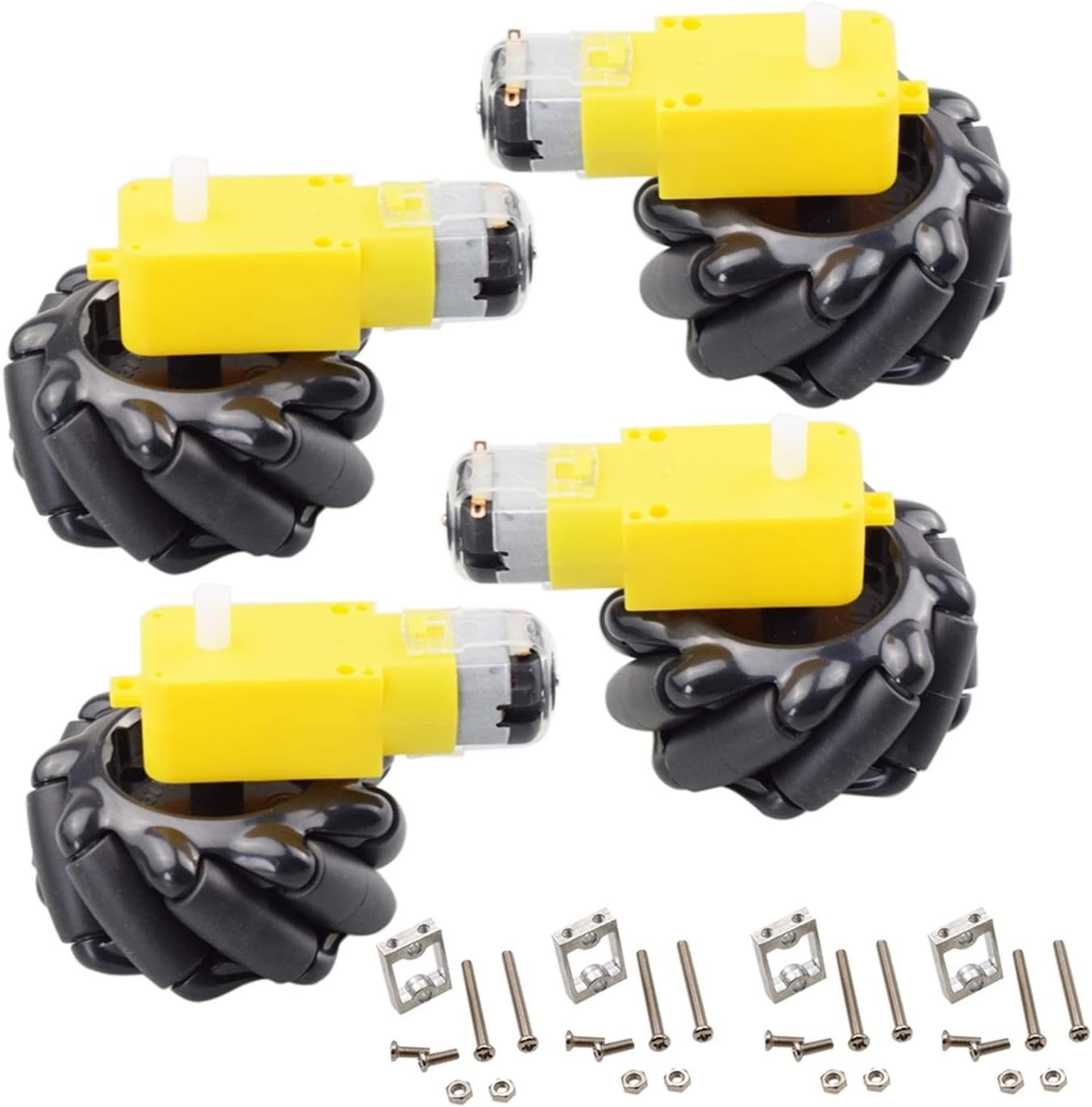 DEMUR 4pcs 60mm Mecanum Omni Wheel+ 4pcs TT Motor+ 4pcs TT Motor Bracket For Arduino DIY Project ForRaspberry ForPi Stem Toy RC Parts Mecanum Wheel (Size : Black full set)