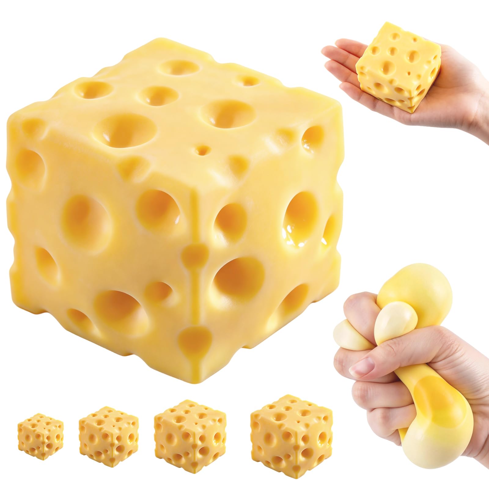 Giant Cheese Squishy – Slow Rising Sensory Fidget Toy, Jumbo Squeeze Cheese Cube for Stress Relief, Soft Hand Squeeze Toys, Portable Calming Gift for Adults Office Desk (Small-2.4")