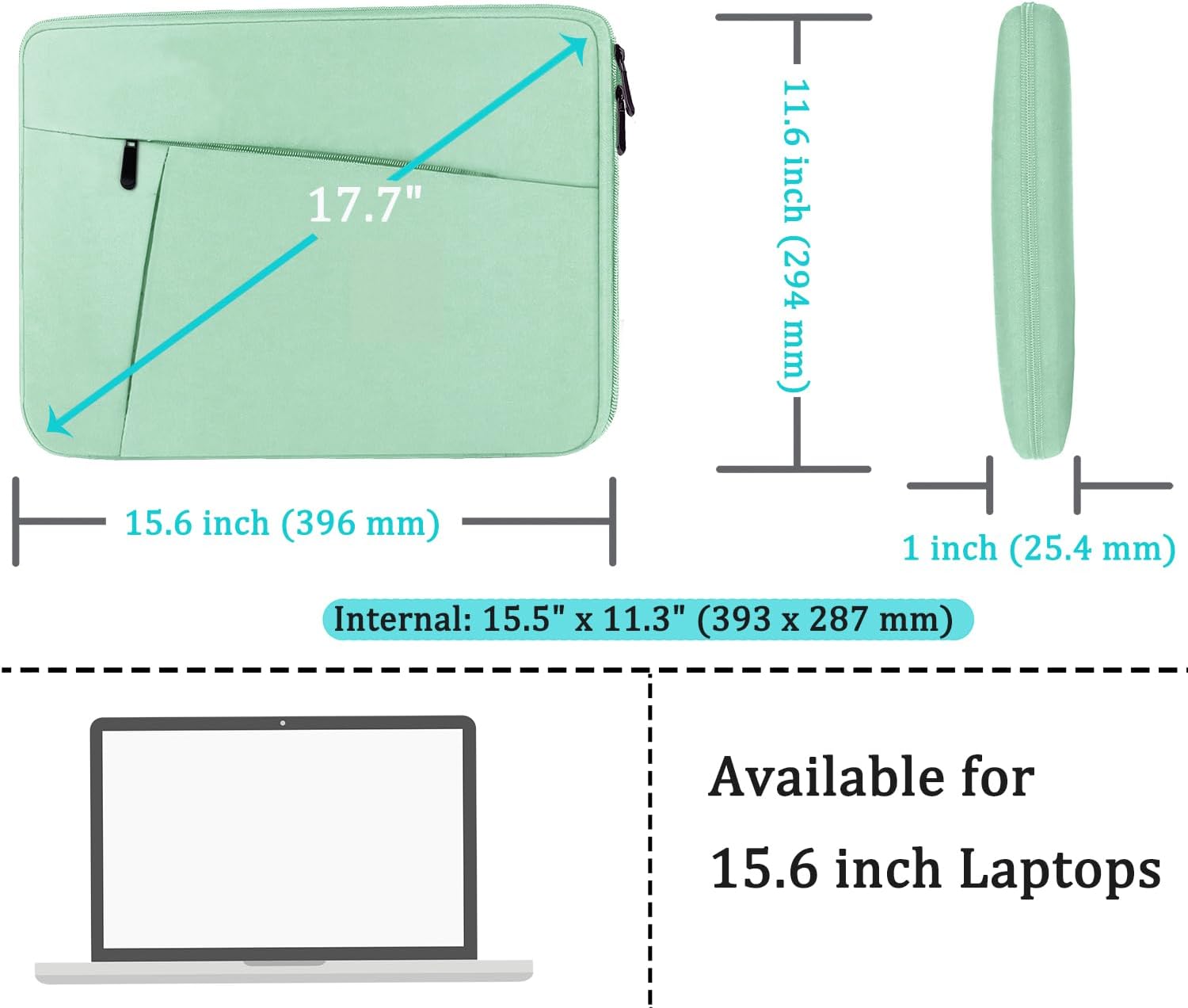 Laptop Case 15.6 inch, Shockproof Protective Computer Carrying Cover with Front Pocket, Briefcase Handbags Laptop Sleeve for 15.6 inch HP, Dell, Acer, Asus, Notebook, Light Blue - Image 5