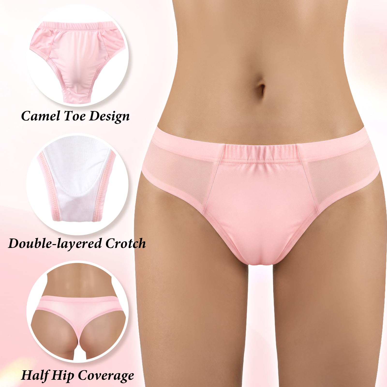 LittleForBig Tucking Gaff brazylijskie figi cheeky, miękka siateczka, jedwabisty palec wielbłąda, ukryte gaffy, modelujące tanga, majtki dla osób transpłciowych