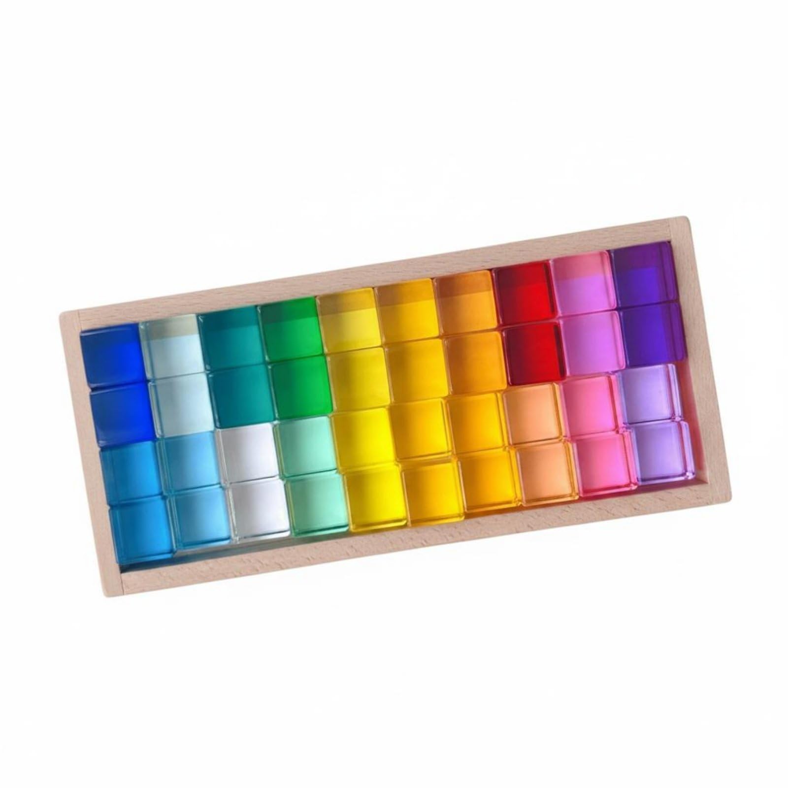 Kinder Bausteine Acryl Bausteine Spielsteine Konstruktionssteine mit Farbintensiven Durchscheinenden Elementen Inklusive Holzbox zur Aufbewahrung, Transparente Kombination 5