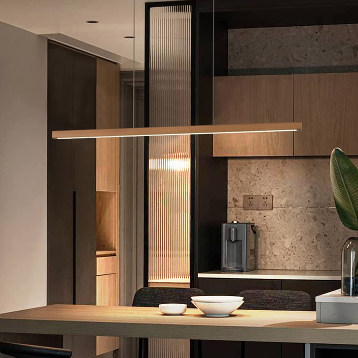 YYUTLUO Speciaal Gevormde Lineaire Houten Eettafel Kroonluchter, Traploos Dimmen Met Afstandsbediening 2 Lichtbronnen, In Hoogte Verstelbaar, Moderne Eenvoudige Woonkamer Kantoor Eetkamer(L120*H150cm YYUTLUO Speciaal Gevormde Lineaire Houten Eettafel Kroonluchter, Traploos Dimmen Met Afstandsbediening 2 Lichtbronnen, In Hoogte Verstelbaar, Moderne Eenvoudige Woonkamer Kantoor Eetkamer(L120*H150cm