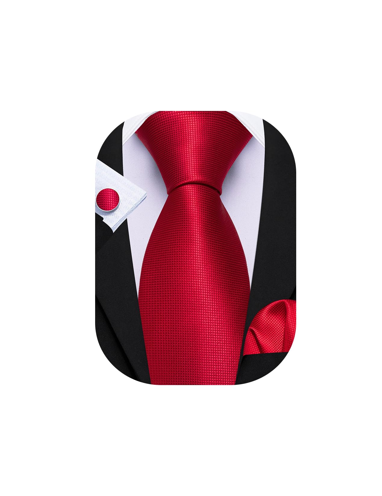 Barry.Wang Red Ties for Men Solid Wedding Business Necktie Handkerchief Cufflink