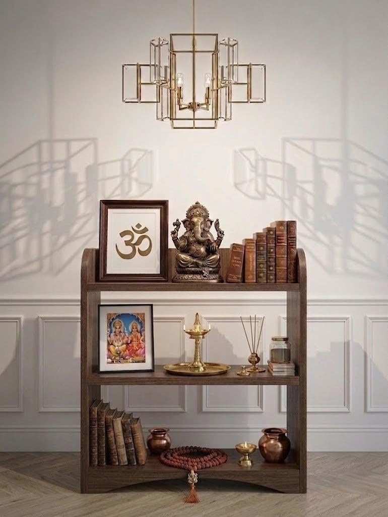 3 Tier Wooden Storage Rack Multipurpose Bookshelf Organizer | Pooja Mandir Stand for Living Room Bedroom Kitchen Office | Corner Shelf Unit | DIY Assembly | Brown-image-35