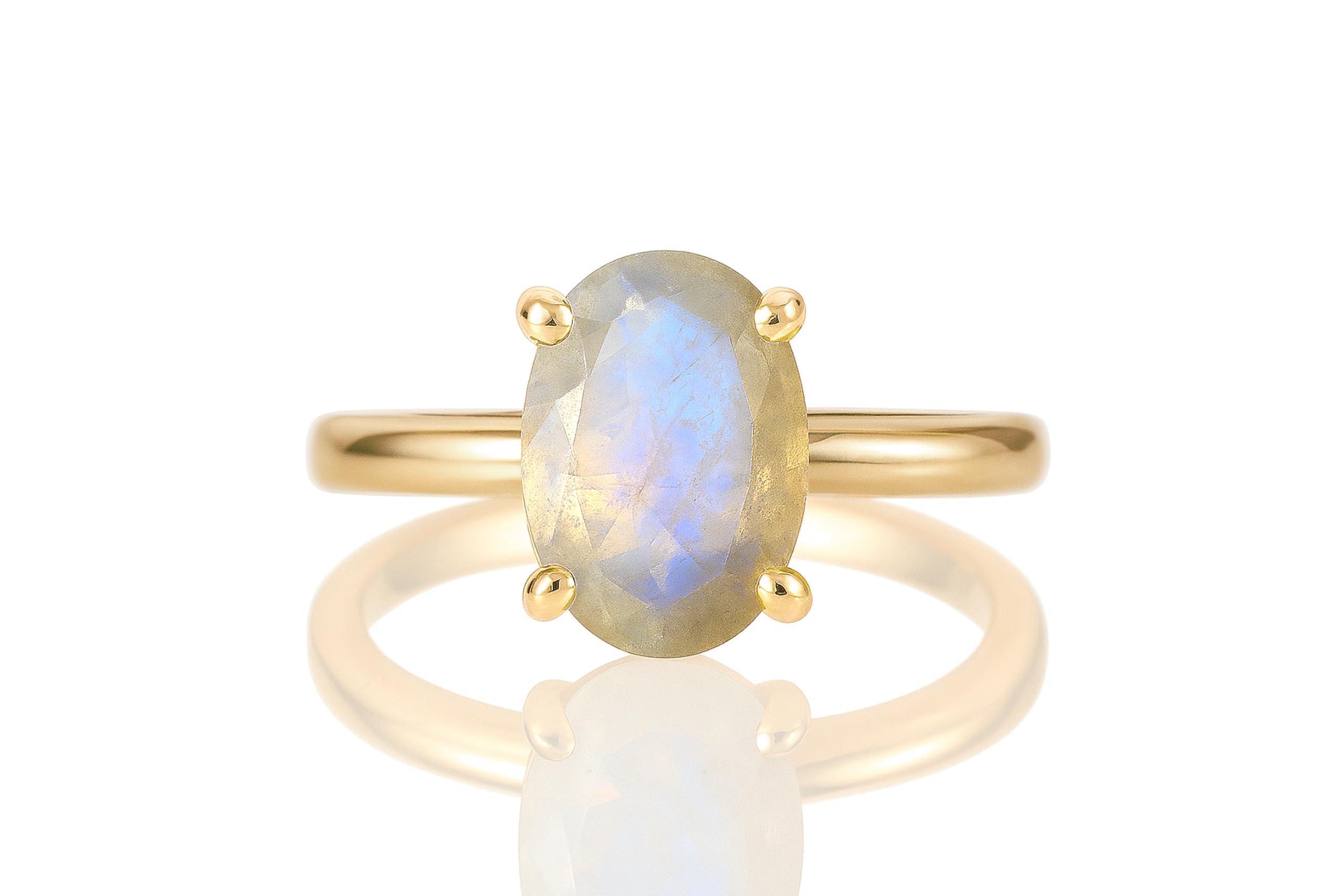 Anillo de Piedra Lunar - Anillo de Compromiso Único con Solitario Ovalado, Anillo para Todos los Días, Anillo Apilable, Anillos de Piedras de Nacimiento - Anillo de Piedras Preciosas Hecho a Mano