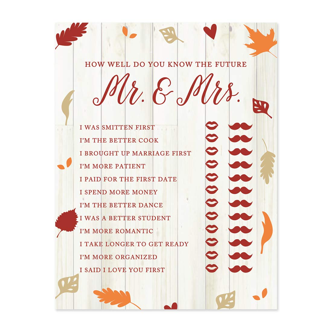 Andaz Press 'How Well Do You Know The Mr. & Mrs.' Game Cards - Fall Leaves Wedding Theme, 20-Pack