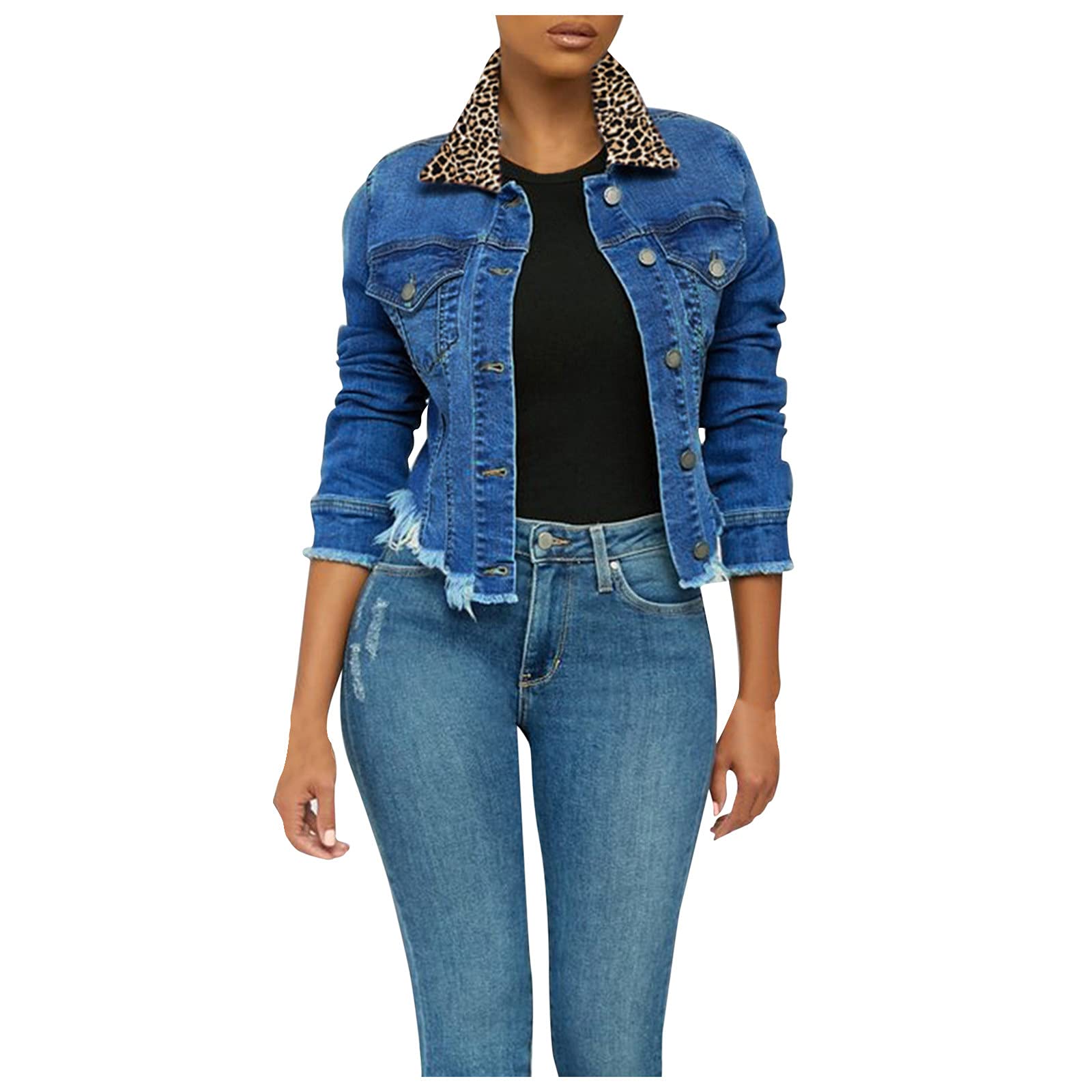 Chaqueta Mujer Invierno Abrigos De Cazadora Forro Polar，Chaqueta vaquera mujer botones recortada deshilachada mezclilla abrigo algodón manga corta clásica desgastada borlas denim camionero bolsillo c