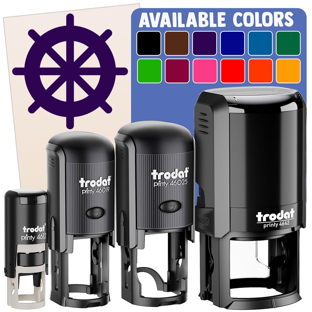 Ship Wheel Nautical Boat Self-Inking Rubber Stamp Ink Stamper for Stamping Crafting Planners - 1 Inch Medium - Black Ink