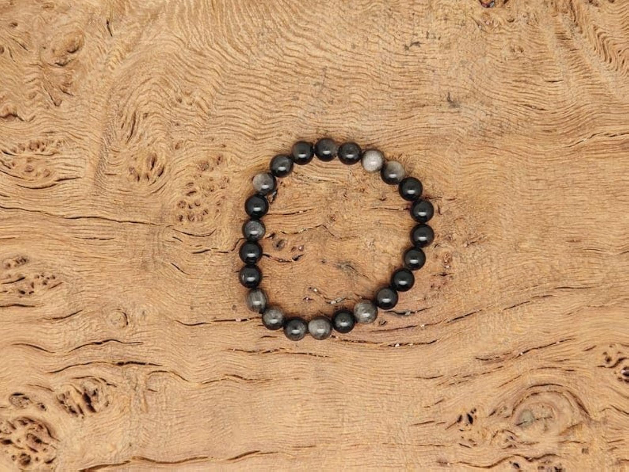 Natural Silver Sheen Obsidian Stretchable Bracelet, Unisex