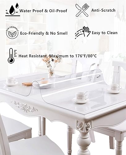 Miniatura 2 de Protector de PVC transparente de 48 x 66 pulgadas, protector de mesa de plástico personalizado de 0.059 in de grosor, protector de mesa impermeable