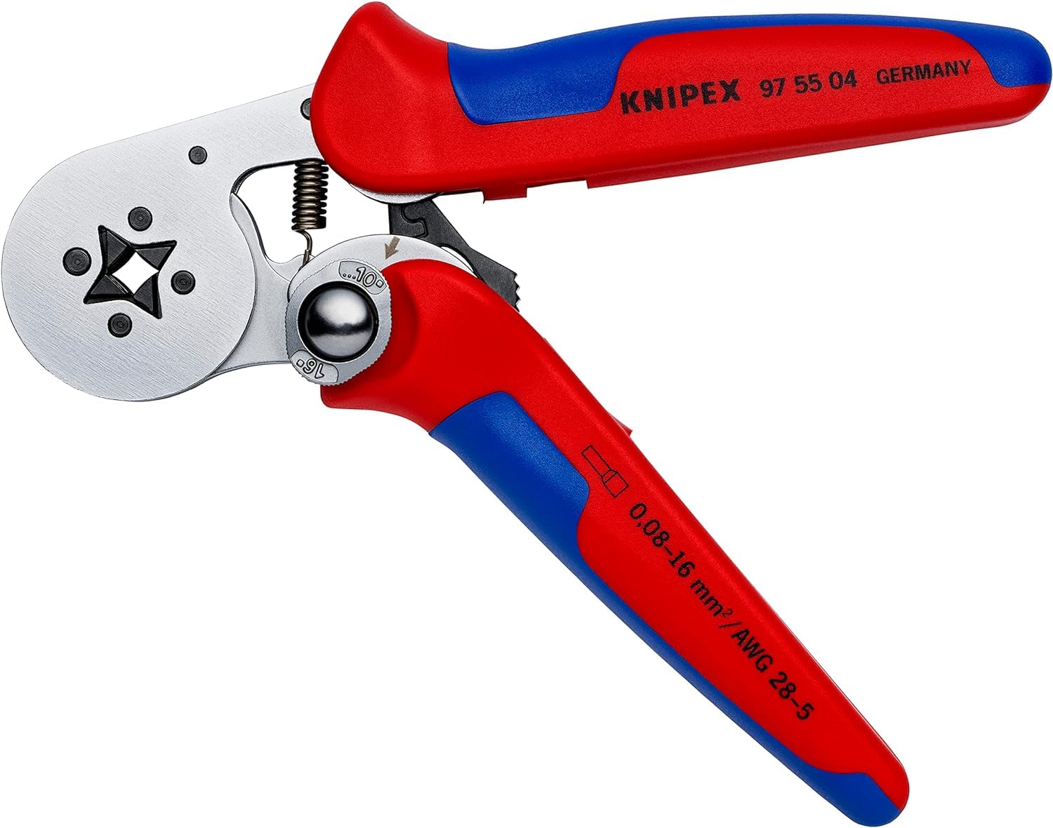 KNIPEX Samonastawne szczypce do zagniatania tulejek kablowych z ładowaniem bocznym chromowany z osłonkami wielokomponentowymi 180 mm, 97 55 04