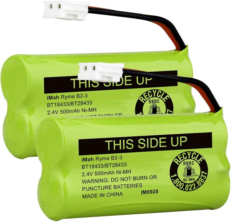 iMah BT18433/BT28433 2.4V 500mAh Ni-MH Cordless Phone Battery, Also Compatible with AT&T BT184342/BT284342 BT8300 BT1011 BT1018 BT1022 BT1031 2SN-AAA55H-S-J1 CS6120 CS6209 CL80109 EL52419, 2-Pack