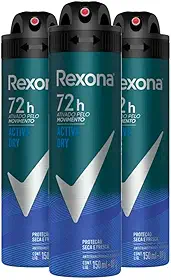 Kit Desodorante Aerosol Rexona Active Dry/Azul 150ml - 3 Unidades