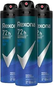 Kit Desodorante Aerosol Rexona Active Dry/Azul 150ml - 3 Unidades