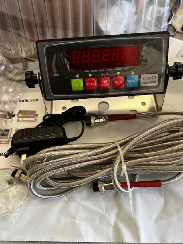 MNM Scales LED Indicator PS-IN202 LED Readout for Connecting to a Floor Scale Scale Indicator with 4+4 Stainless Steel Cable Included, Black