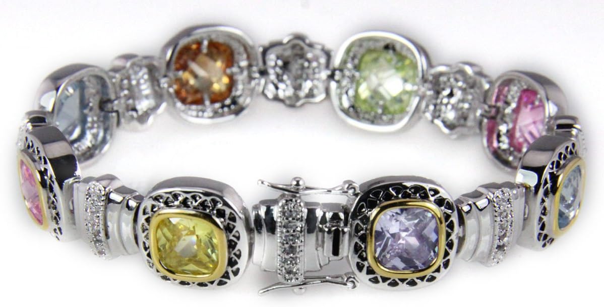 4031028 Multi Color Tennis Bracelet CZ's Fashion 2 Tone Very Beautiful