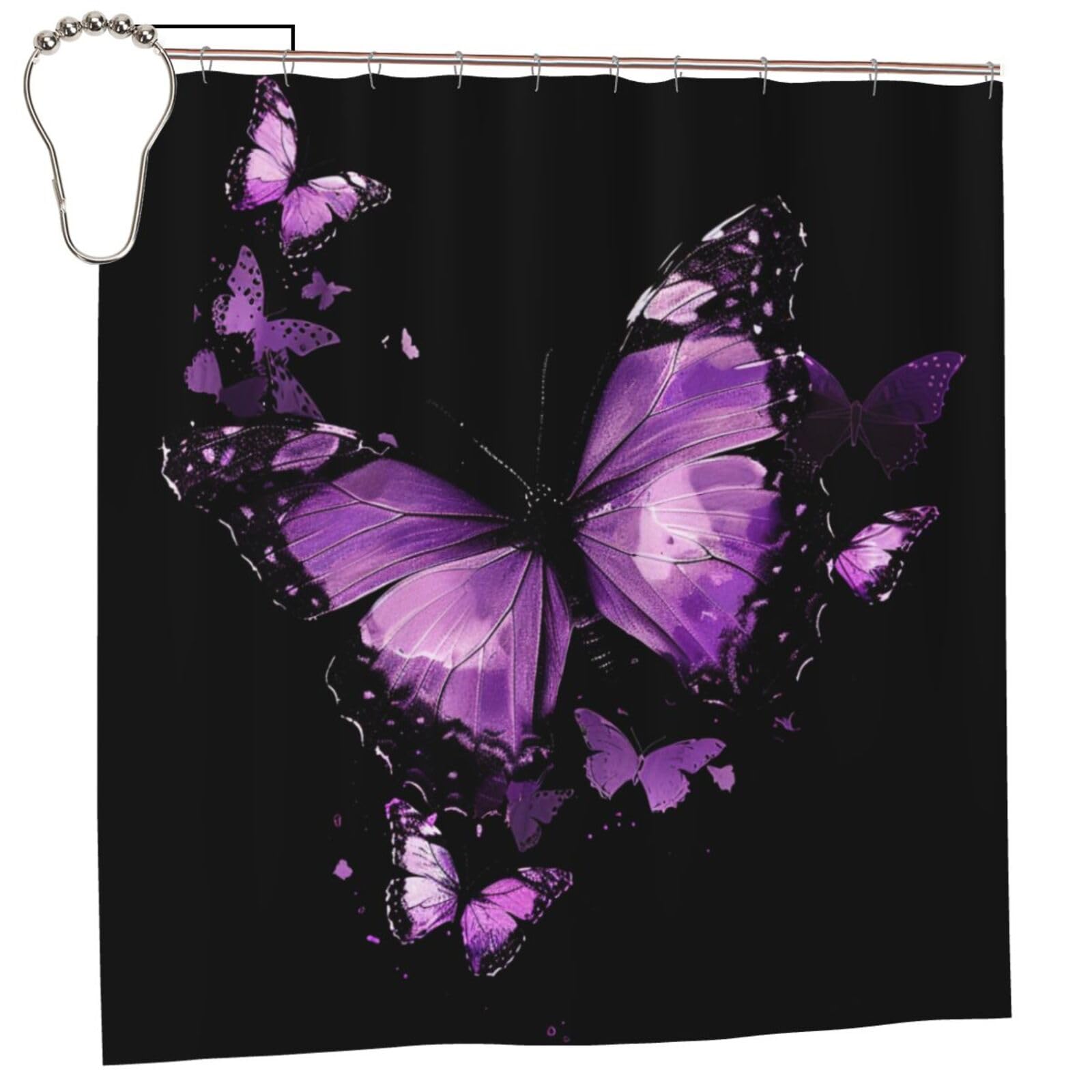 BWWHCCTI butterfly Printed Shower Curtain With 12 Iron Hooks Opaque Quick Drying Waterproof Shower Curtains Sets For Bathroom 183x183 CM