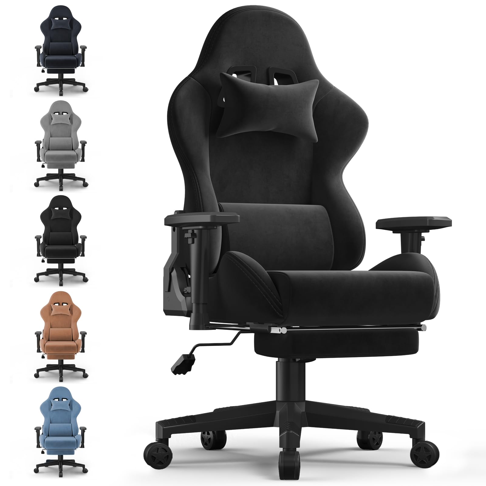 Devoko Silla para videojuegos, silla de oficina, capacidad de carga de 200 kg, silla de gaming con función de masaje, respaldo ajustable de 90 a 180°, silla para gamer, silla de gamer con reposapiés,