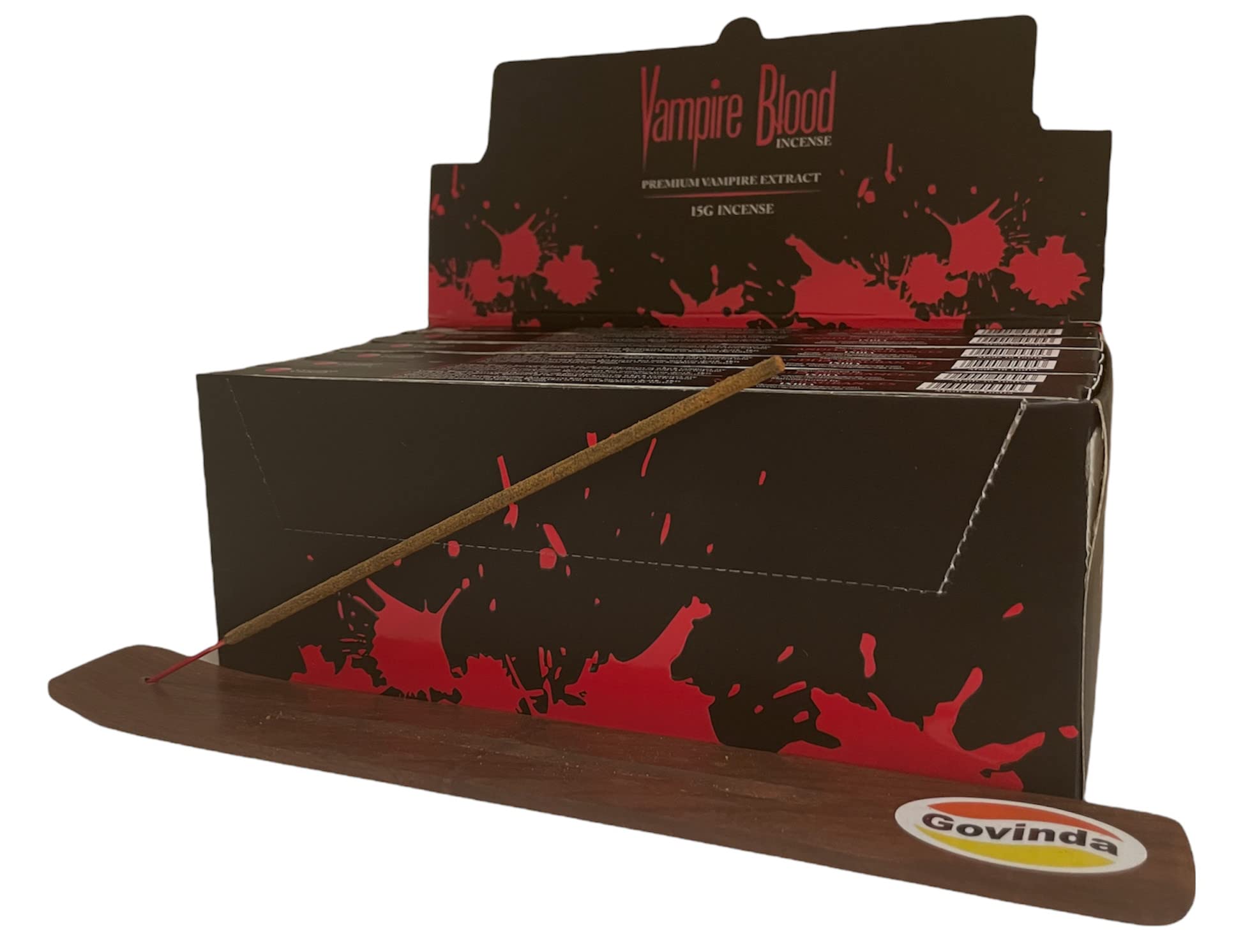 Govinda Incense Stick Holder Bundle with Nandita Incense Sticks - 12 Boxes x 15 Grams (Vampire Blood)