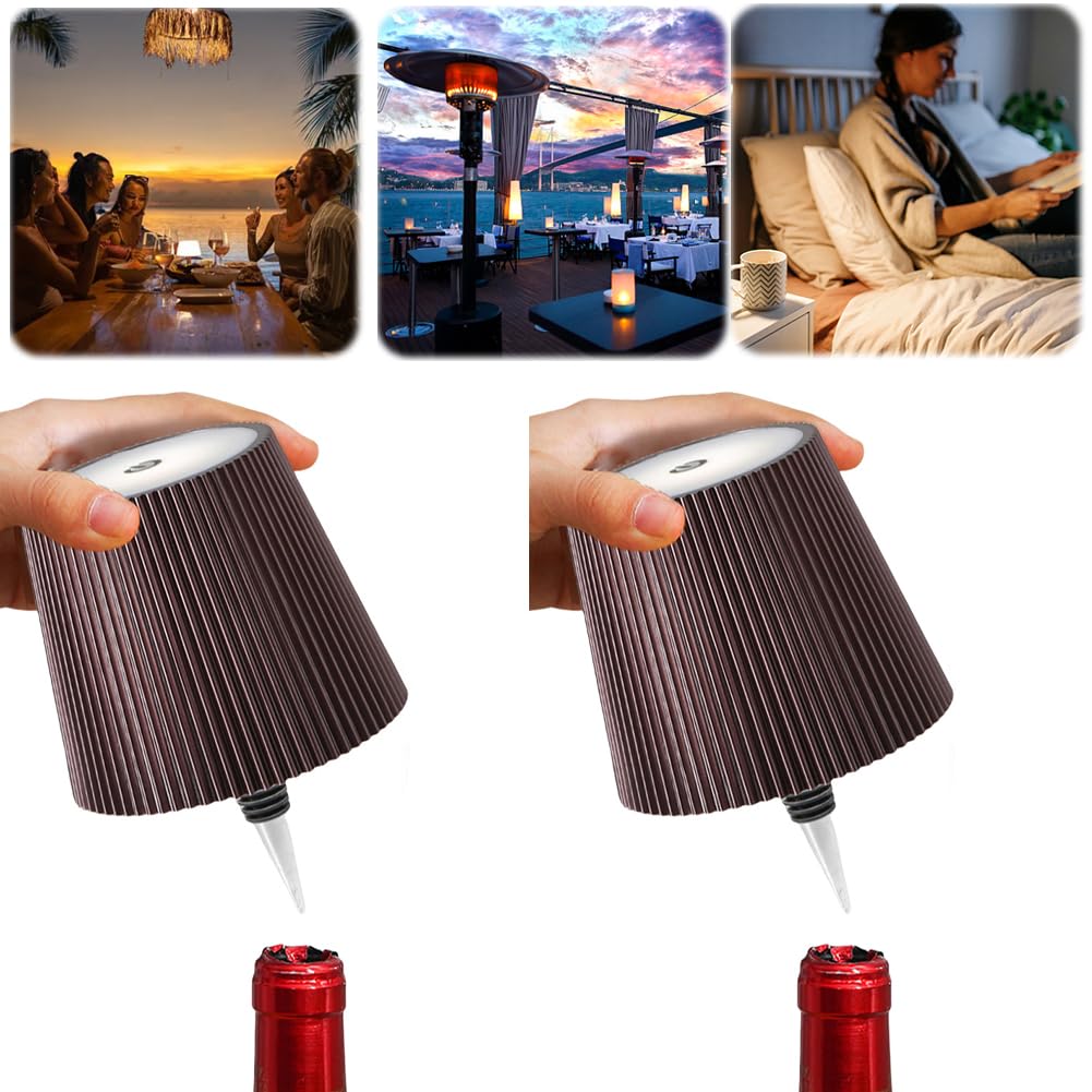 Wireless Bottle Lamp, 3 Colors Dimmable Wine Bottle Light Wireless Lampshade Touch Control LED Wine Bottle Lamp Kit, Dimming Bottle Night Light for Bar Restaurant Bedroom Home Deco (Coffee A, 2PCS)