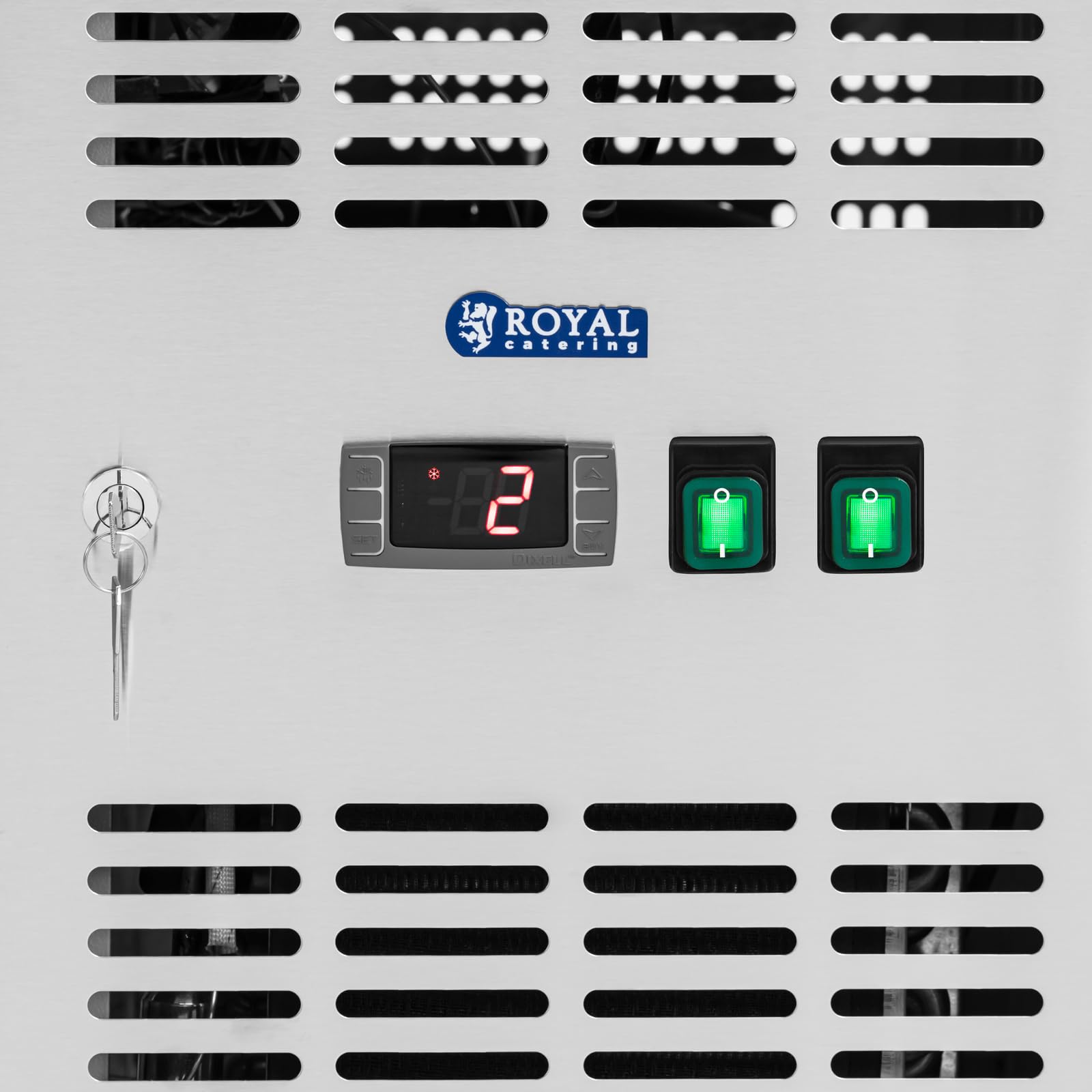 Royal Catering Banco refrigerato su ruote 410 l 3 porte in vetro 179,5 x 73 cm - Classe B - Acciaio inox - Royal Catering Tavolo refrigerato Banco frigorifero Banco frigo per gastronomia