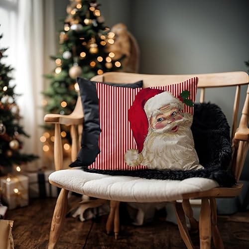 Miniatura 7 de Juego de 4 fundas de almohada rojas de 18 x 18 pulgadas con diseño de rayas rojas, Papá Noel, muñeco de nieve, copo de nieve, árbol de Navidad, «Let