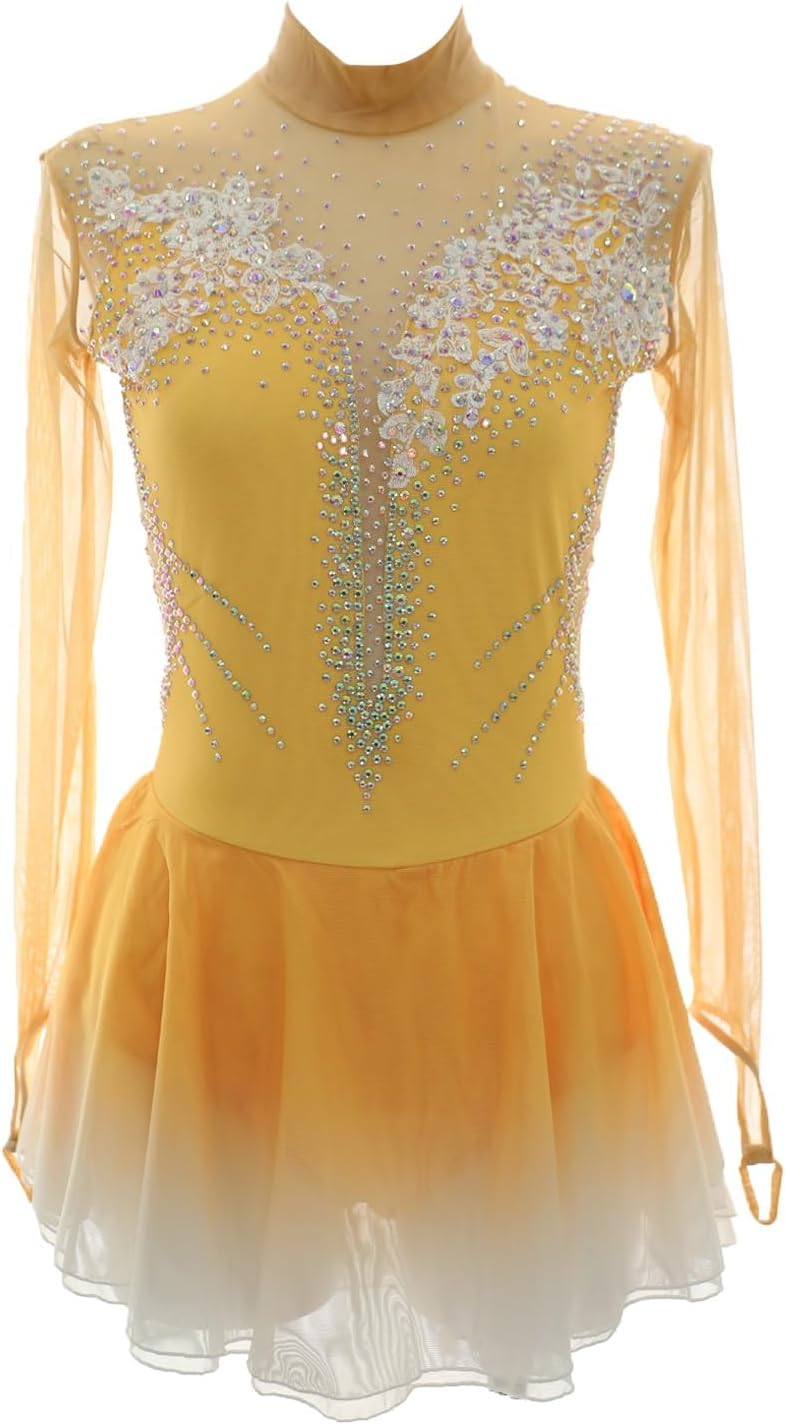 Figure Skating Dress for Girls, Back Zipper Ice Skating Costumes for Competition Team Performance Clothing