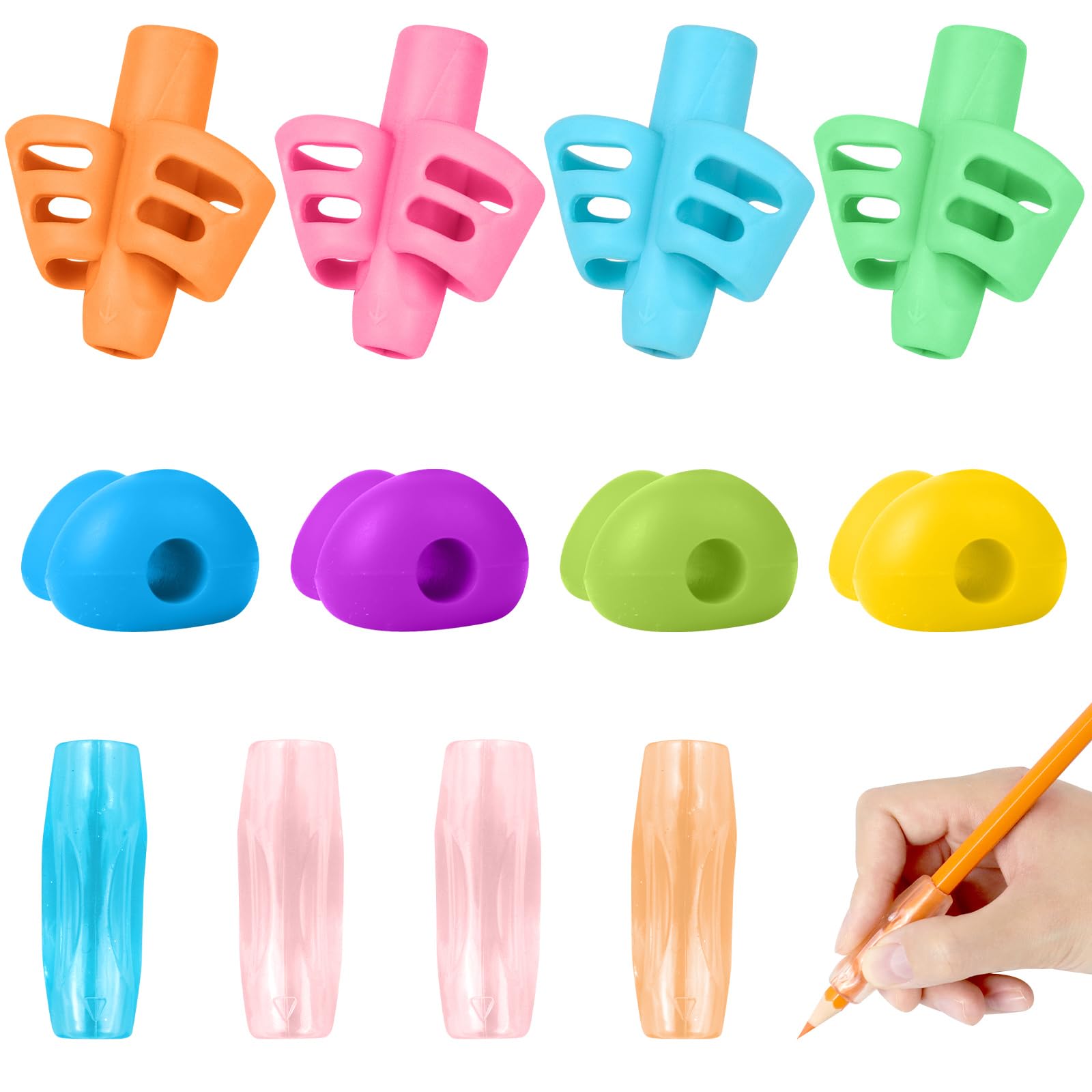 PROPOG Pack of 20 Pen Writing Aids, Silicone Pen Holder for Kids, Ergonomic Pens for Left or Right Handed (Multi-Colour